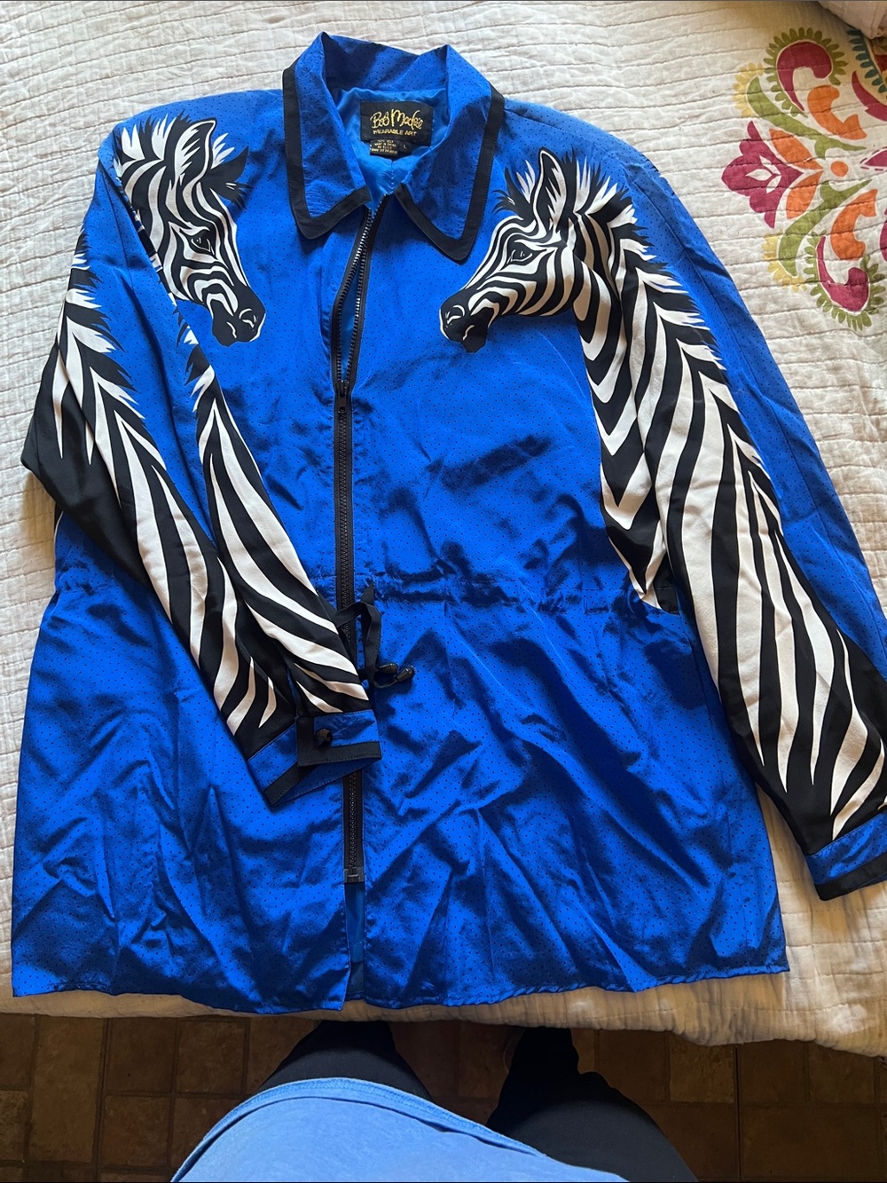 Vintage Bob Mackie Electric Blue Zebra-Print Lightweight Jacket